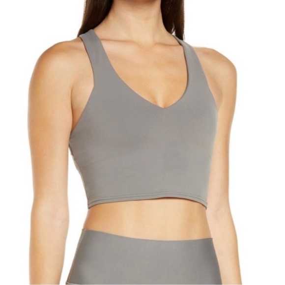 ALO Yoga Crop Top Gray Criss Cross Back Athletic Workout Tank Womens X-Small - Picture 1 of 4
